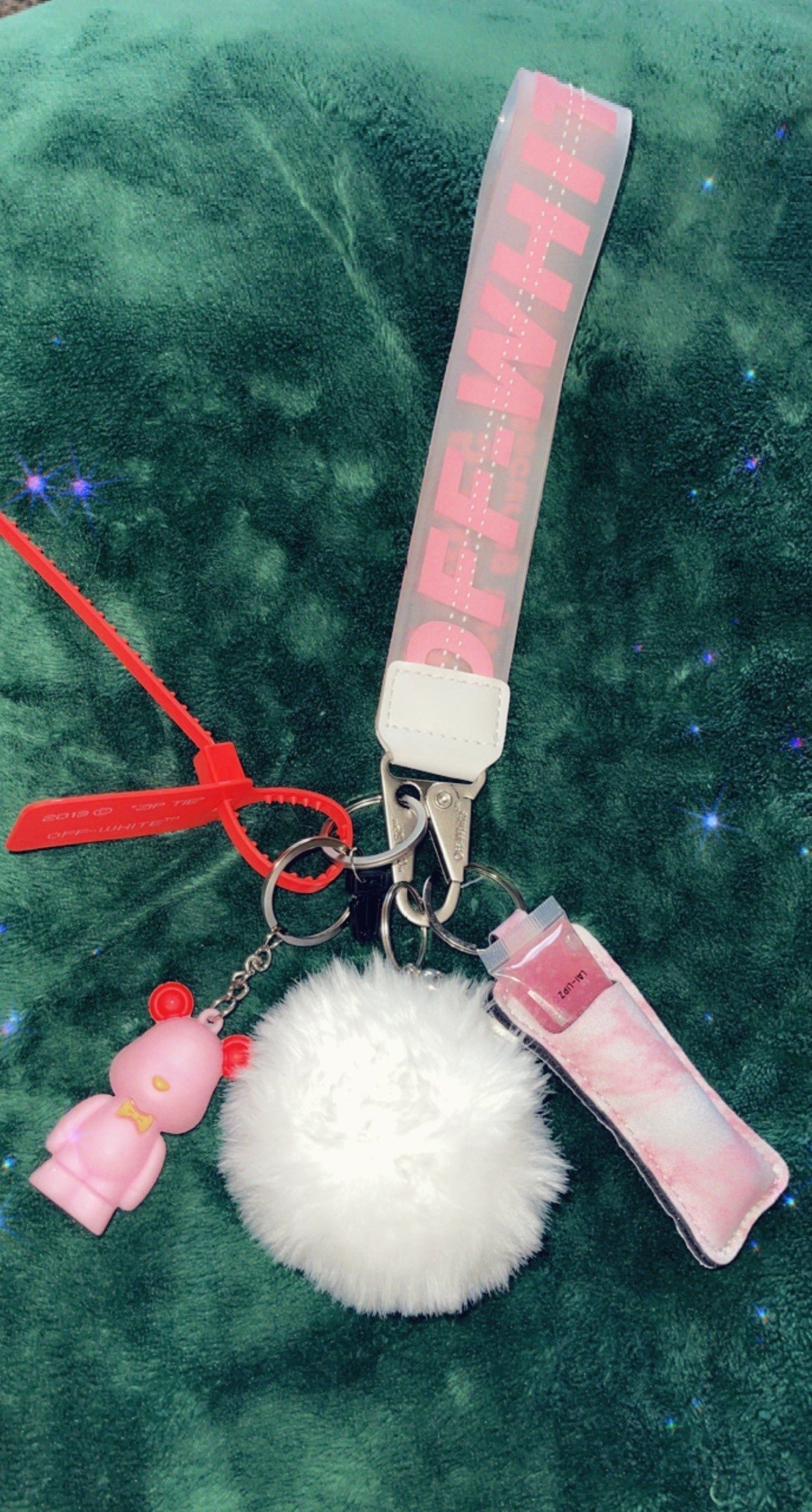 Pink and White Off White keychain