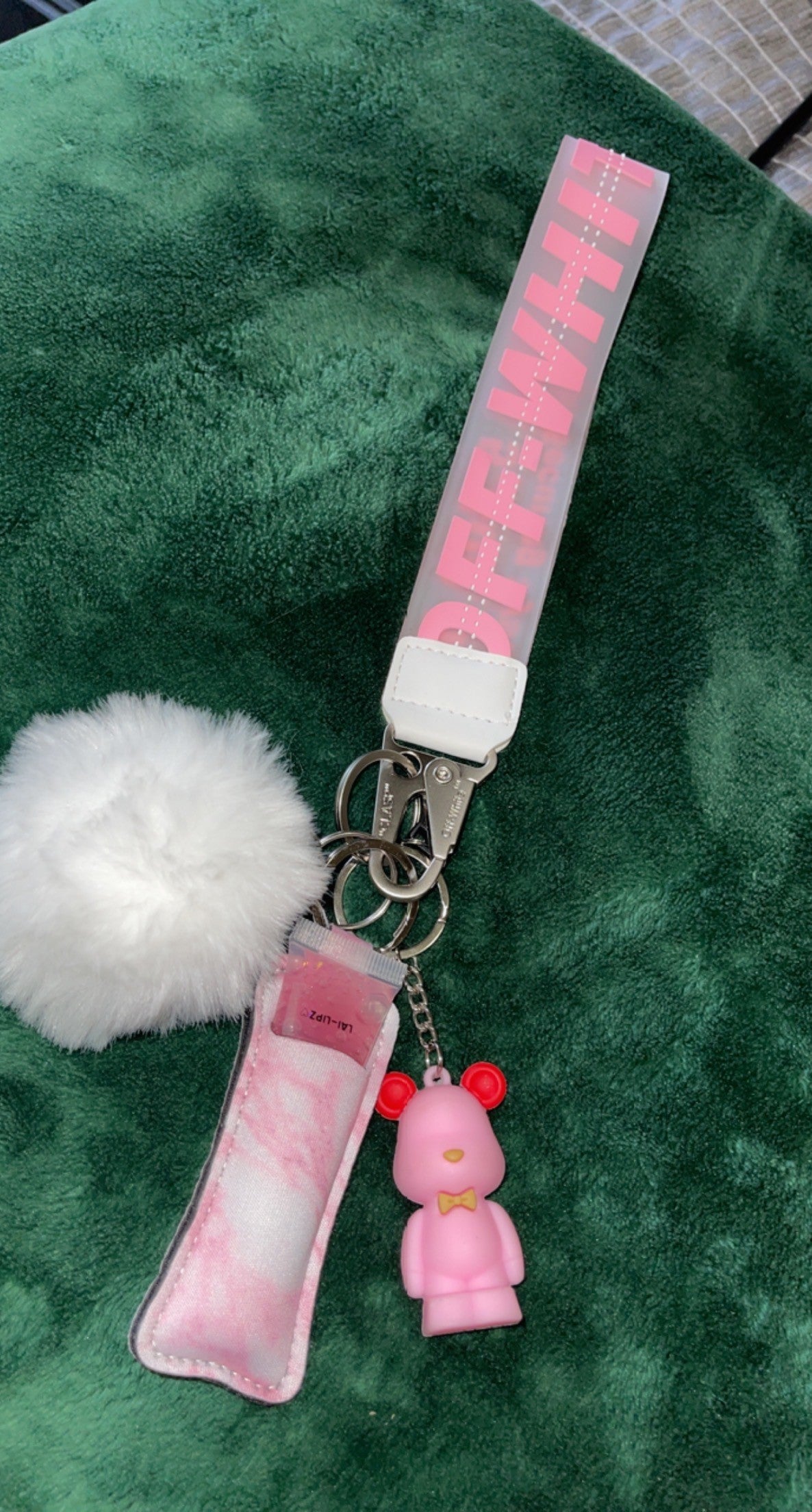 Pink and White Off White keychain